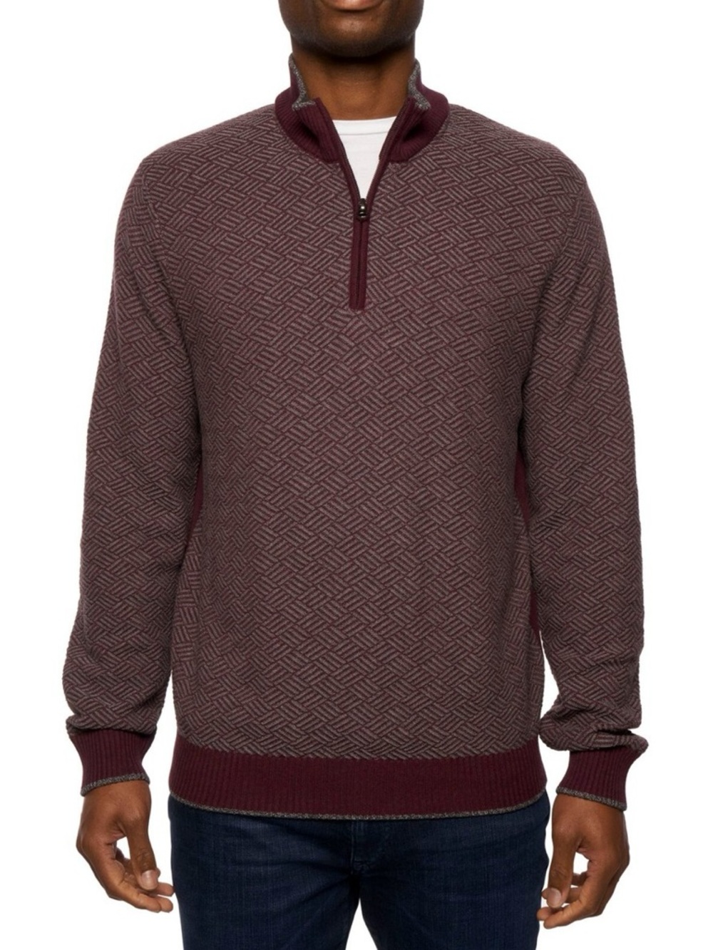 Robert Graham Men's Maroon Textured Quarter-Zip Sweater